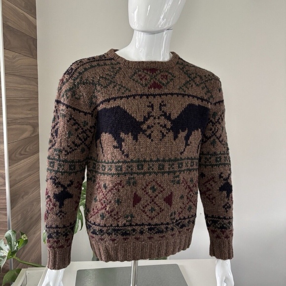 Polo Ralph Lauren Pullover 100% Wool Sweater ReinDeer Antler Battle *VINTAGE* - Picture 3 of 12